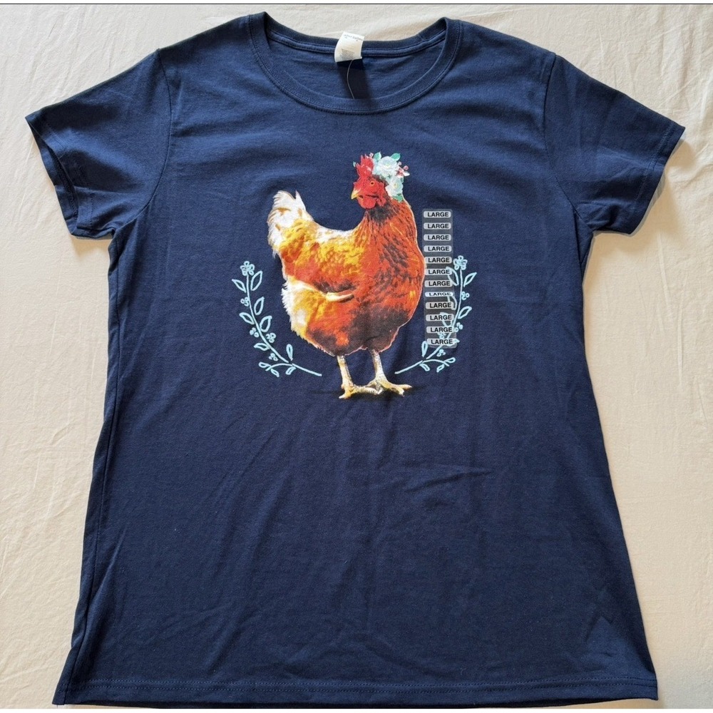 Funny Chicken Graphic T Shirt Navy Blue Women's Large